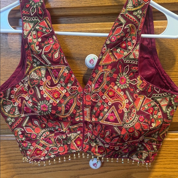 Tops - Embroidered Burgundy Crop Top